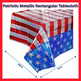 Patriotic Metallic Plastic Tablecloth 54x108 Inch 2 Pack, USA Flag Theme Disposable Table Cover for 4th of July, Memorial Day Labor Day Party Supplies BBQ Decor with Snoep in Beperkte Oplage