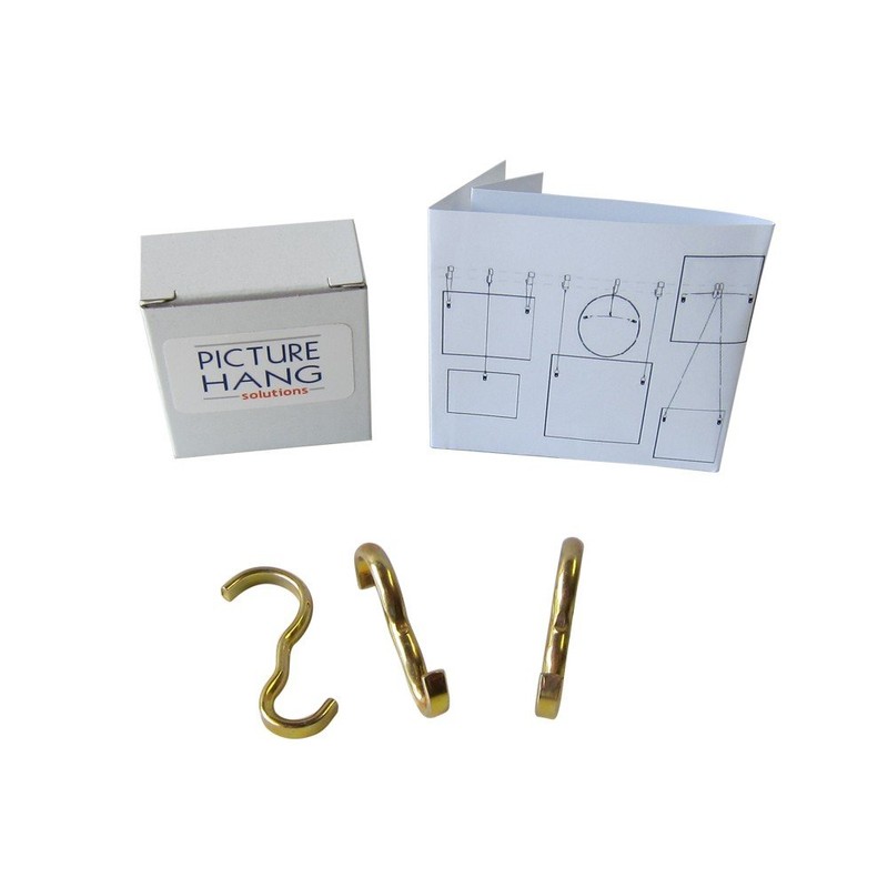 Narrow Picture Rail Hooks Brass Finish - 10 Pack -