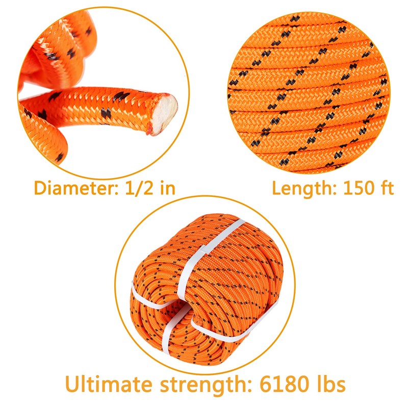 findmall 1/2 Inch Polyester Rope Double Braid Pulling Ropes for