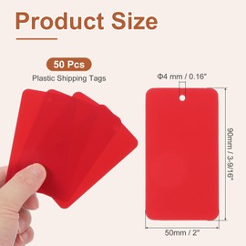 PATIKIL Plastic Shipping Tags with Wire, 50 Pcs 3-9/16" x 2" Waterproof Blank Labels Hang Tag with String for Outdoor Luggage Product Identification Price Marking, Red