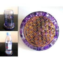 ZZYBIA LARGE 4" Amethyst Crystals Flower Of Life Coaster Water Charging Plate Energy Dome