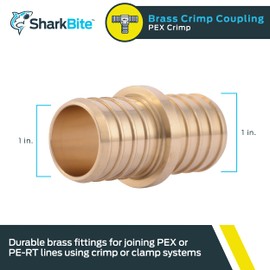 SharkBite 1 Inch Crimp Coupling, Brass Plumbing Fitting, PEX Pipe, PE-RT, UC020LFA