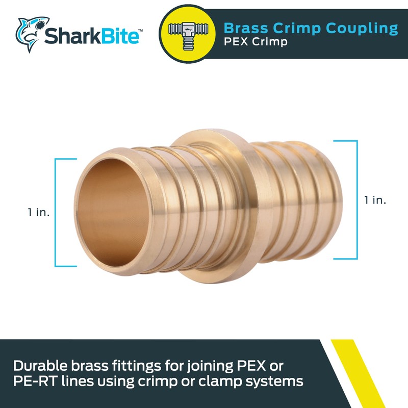 SharkBite 1 Inch Crimp Coupling, Brass Plumbing Fitting, PEX Pipe,