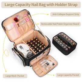 Bagmoly Nail Polish Organizer, Nail Polish Storage Holds 50-70 Bottles Nail Polish & Nail Lamp, Portable Travel Nail Kit Storage Carrying Case Fits Nail Suppiles, Gift for Manicurist, Grils (Black)