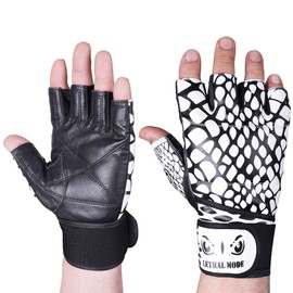 LETHAL MODE Gym Gloves Weight lifting Gloves Wrist support 36CM Adjustable Straps for Men Women Anti Slink Padded Gloves Extra Grip Palm Protection Workout Gloves (White - Long Wrist Strap, XL)