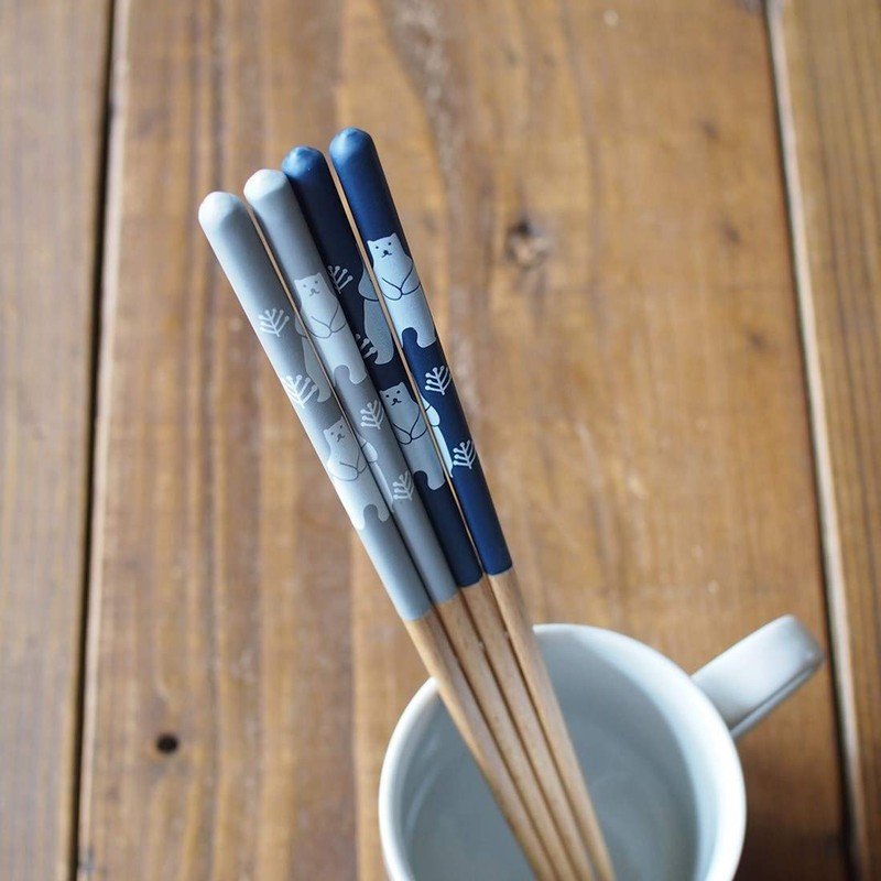 Minoru Pottery Chopsticks 9.1 inches (23.0 cm), White Bear, Gray