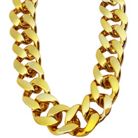 PinCute Men's Chunky Gold Necklace, 32 inches Fake Hip Hop Gold Chain, Plastic Rapper Big Gold Chain 80s 90s Fake Gold Necklace Costume Accessory(Width 1.37inches)