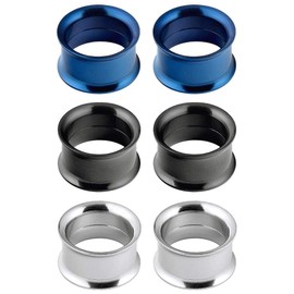 Longbeauty Set of 6 / 3 Colours Stainless Steel Flesh Tunnel Set Screw Cap Ear Expander Ear Plugs, Stainless Steel