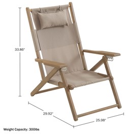 Lavish Home Beach Chair - Outdoor Weather-Resistant Wood Folding Chair with Backpack Straps - 4-Position Reclining Seat - Beach Essentials (Taupe)
