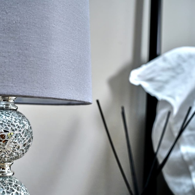 Modern Decorative Chrome & Mosaic Crackle Glass Table Lamp with