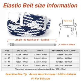 Uoocg Elastic Braided Belt for Men and Women, Braided Stretch Belt Made of Breathable Fabric, White, Blue, 3.4 cm, Stretchy Unisex Belt with Contrast Design for Sports & Leisure, White Blue Dfl