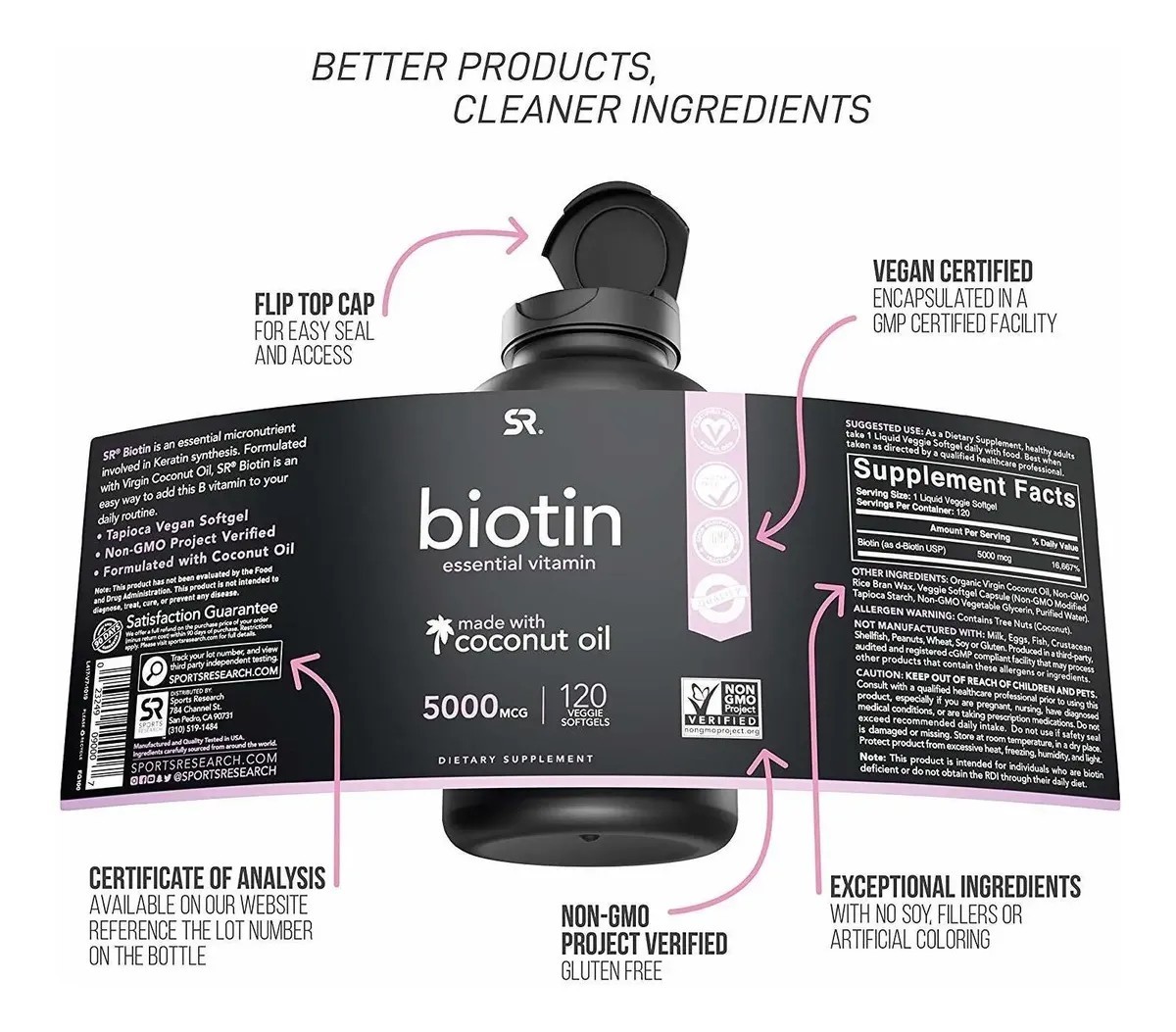 Biotina (5000mcg) Con Una Infusión De Aceite De Coco Orgánic