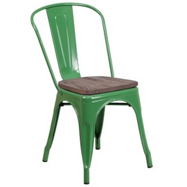 Flash Furniture Perry Metal Stackable Chair with Wood Seat, 1 Pack, Green