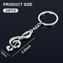 BEROZA Pack of 24 Music Note Keyrings Metal Key Fob Small Music Pendant Sign Fist Day of School Gift Classroom Gift for Students Handbag Company Office Gifts, black