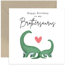 Old English Co. Brother Birthday Cards from Little Sister, Brother, Sibling - Cute 'Brothersaurus' Dinosaur Birthday Card for Him from Young Children - Birthday Card for Him | Blank Inside Envelope