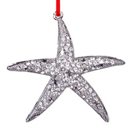 D4DREAM Starfish Christmas Ornament Metal Starfish Hanging Ornament for Christmas Tree White Starfish Christmas Tree Decoration Starfish Keepsake Ornaments Gift Colorful Beach Theme Hanging Ornaments