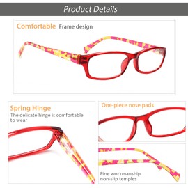 Kerecsen Reading Glasses 5 Pairs Fashion Ladies Readers Spring Hinge with Pattern Print Eyeglasses for Women (Multicolor -3, 0.75)