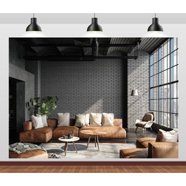 Loccor 7x5ft Fabric Modern Office Backdrop Interior Sofa French Window Brick Wall Photography Background for Video Conference Zoom Meeting Home Office Banner Photo Props