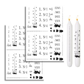 VILLA ROSA LOTTA - Kerzentattoos Weihnachten "Talin" Wasserschiebefolie Weihnachten Kerzentattoo Adventszahlen 1-4 für Kerzen | Kerzen Tattoo Kerzensticker 2x Din A4