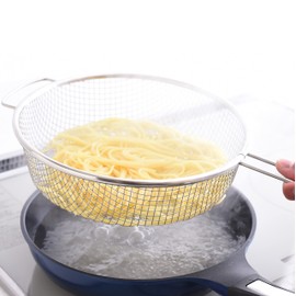 Ernest A-77729 Silver Colander (Strainer) Stainless Steel with Handle (Suitable for Frying Pans), Boiling, Oil Drainer, Blanching (Exquisite Mesh with Hand Colander for Easy Draining), Popular Brand of Major Restaurants A-77729 Silver H) Strainer 9.4 - 1