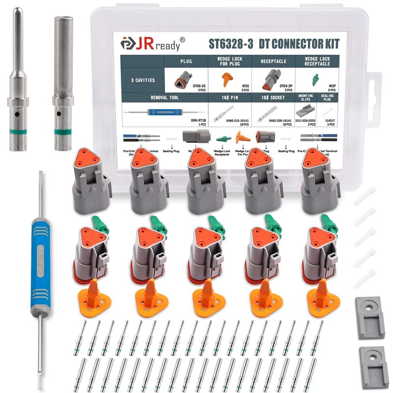 JRready Deutsch Connector 3 Pin Connector Kits with Size 16