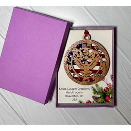 USA patriotic Eagle Wood Christmas tree Ornament – Commemorative American Flag holiday decoration, Ideal Gift for Veterans, Active Military, 2024 Election, and Festive Tree Accent