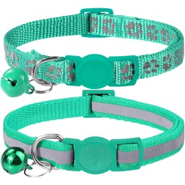 Taglory Kitten Collar Breakaway with Bell, 2 Pack Girl Boy Pet Kitten Collar Adjustable 6-8 Inch for 2-6 Months Cat, Turquoise