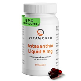 Vita World Astaxanthin Liquid - Astaxanthin hochdosiert 8mg pro Tag (60 vegane Kapseln) C flssiges Astaxanthin aus Haematococcus pluvialis Alge mit MCT-?l C hohe Bioverfgbarkeit C ohne Zus?tze C vitaworld
