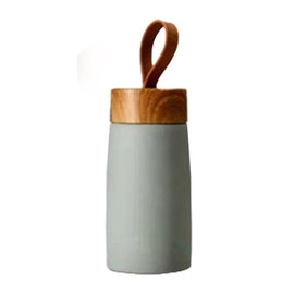 Stainless Steel Vacuum Thermos Flask - Hot & Cold Beverage Insulated Bottle for Travel, 5-Hour Temperature Retention - Leak-Proof Plastic Bamboo look Lid, 8 oz Capacity - Ideal for Coffee, Tea (Green)