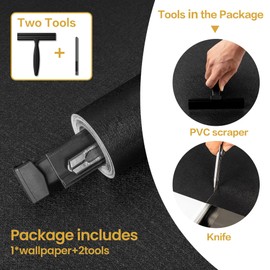 practicalWs Black Wallpaper Peel and Stick with Tools, Matte Black Contact Paper Self-Adhesive and Removable 17.7'' x 118.1'', Thickened Wall Paper for Cabinet, Drawer and Countertop