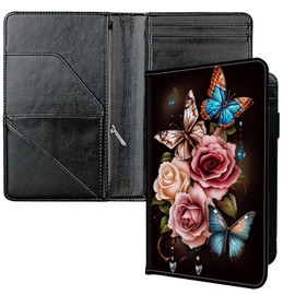 Server Books for Waitress, with 7 Large Pockets, Waiter Serving Book, Waitstaff Server Order Pads, Cute PU Leather Server Book with Pen Holder Fit Server Apron, Colorful Butterflies Rose