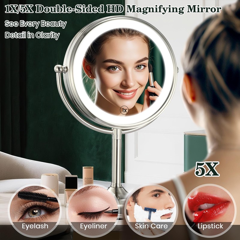 VESAUR 11.8" Extra Large 17" Tall Lighted Makeup Mirror, 1X/5X/10X