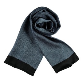 JWSilk Mens Charmeuse Long Silk Scarf, Black and Blue Plaid
