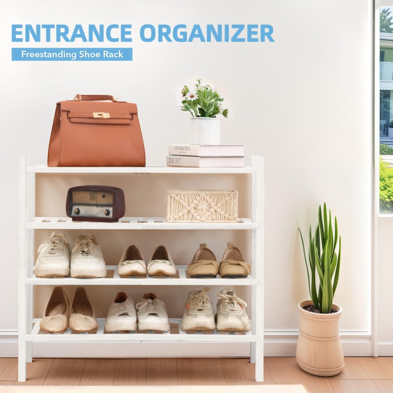 Buymoth 4 Tier Bamboo Shoe Rack Storage Organizer for Closet,