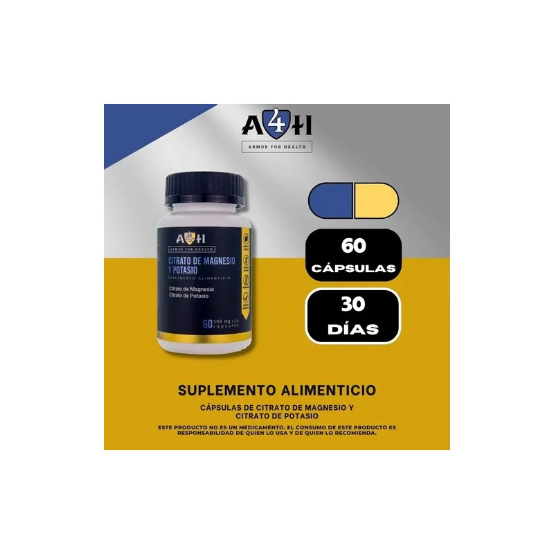 Citrato Magnesio Potasio 60 Cáps Armor For Health Sin Sabor