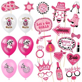 24 Pieces Of Cowgirl Photo Props, 6 Pieces Of Balloons, Wild West Cowboy Style, Bachelorette Party Decoration Props, Various Styles Of Handheld Props, Photo Studio Accessories