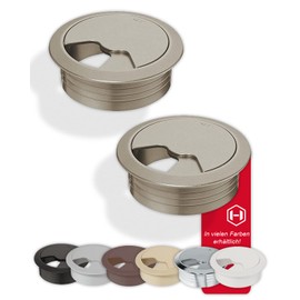Gedotec Cable Grommet Desk Plastic H1001 Round, Cable Feed-Through Stainless Steel Look, Cable Feed-Through for Push In, Cable Box Drilling Diameter 60 mm, Pack of 2 - Guide for Table Tops and Furniture