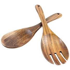 EWEIGEER 10.5-inch Wood Salad Server Acacia Wooden Serving Spoon Fork Set of 2