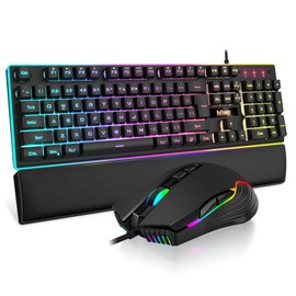 RedThunder RedThunder K10 Wired Gaming Keyboard and Mouse and Wrist Rest Combo, RGB Backlit, Mechanical Feel Anti-ghosting Keyboard + 7D 7200 DPI Mice+Soft Leather Wrist Rest 3 in 1 PC Gamer Accessories(Black)