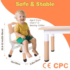 FUNLIO Adjustable Kids Chair (1pc), 3 Level Height Adjustable Toddler Chair for Ages 3-8, Sturdy Child Chairs with Maximum Bearing 220lbs, for Classrooms/Daycares/Homes, CPC & CE Approved - Natural