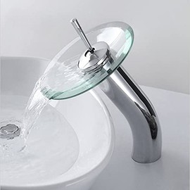 Bathroom Sink Faucet, Bathroom Circle Waterfall Faucet Chrome Finish Basin Sink Faucet Mixer Tap Waterfall Faucet Bathroom Sink Glass Mixer Tap
