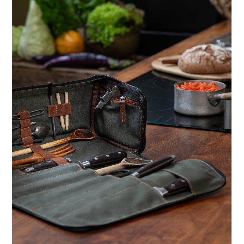 Angus Stoke premium leather knife bag-case, black XXL chef's roll
