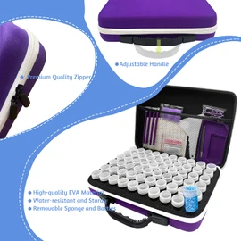 LIRUNQIU Diamond Painting Storage Containers, 60 Slots Diamond Painting Accessories and Tools for Diamond Art Organizer Case(Purple)