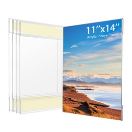 Wbtran 11x14 Acrylic Picture Frame, Clear Frameless Photo Frame for Wall Mount, No Drilling Picture Frames with Tape, Pack of 5 Floating Hanging Picture Frames for Home, School, Office