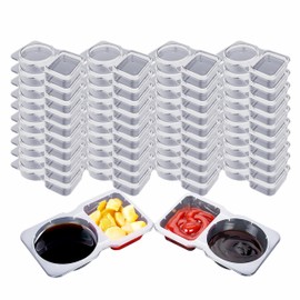 [40Pcs] Reusable Snack Container with Double Compartment - Clear Condiment Container for Snacks - Reusable Snack Packs with Lids - Ideal for On-the-Go Snacking