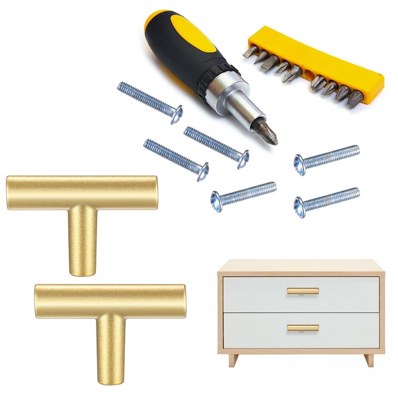 Kigniote 16PCS Cabinet T Bar Handle Gold Drawer Handles Cupboard