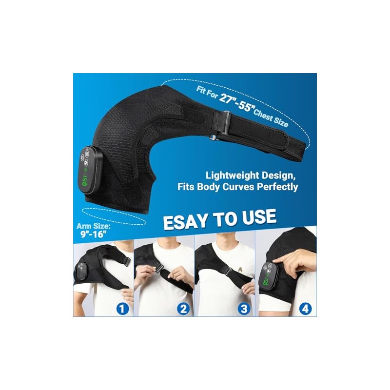 Cordless Shoulder Heating Pad with Massager, Portable Shoulder Massager Wrap