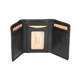 Mens Real Leather Tri-fold RFID Protected Slim Wallet Banknotes Credit Cards ID Card Holder HOL181 (Black)