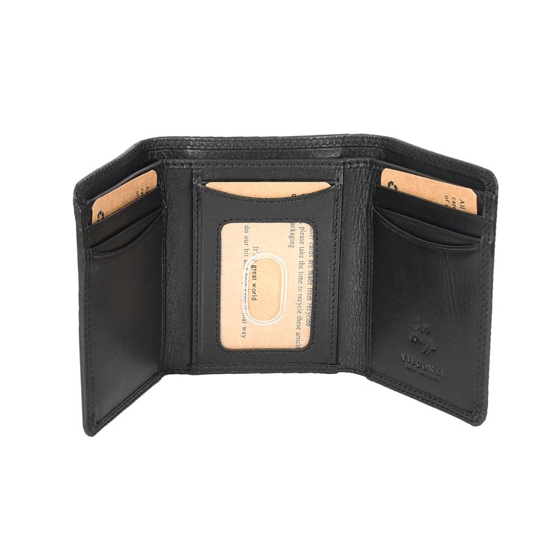 Mens Real Leather Tri-fold RFID Protected Slim Wallet Banknotes Credit