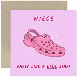 Old English Co. Funny Birthday Card for Niece - 'Croc Star' Birthday Card for Her - Hilarious Croc Female Birthday Card for Niece - 21st, 30th, 40th, 50th | Blank Inside Envelope